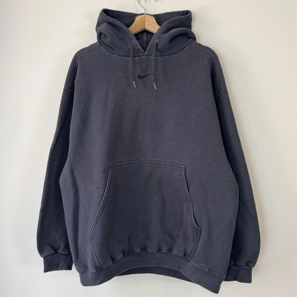 Vintage 90's Nike Center Swoosh Charcoal Black RARE Hoodie - Large